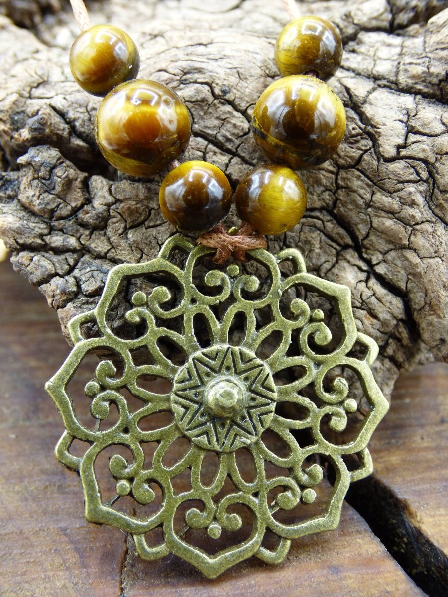 Blumen Mandala Kette ~ Antik Bronze & Tigerauge Edelsteinperlen ~HIPPIE ~GOA ~Boho ~Tibet ~Ethno ~Nature - Art of Nature Berlin