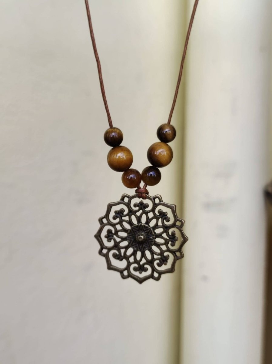 Blumen Mandala Kette ~ Antik Bronze & Tigerauge Edelsteinperlen ~HIPPIE ~GOA ~Boho ~Tibet ~Ethno ~Nature - Art of Nature Berlin