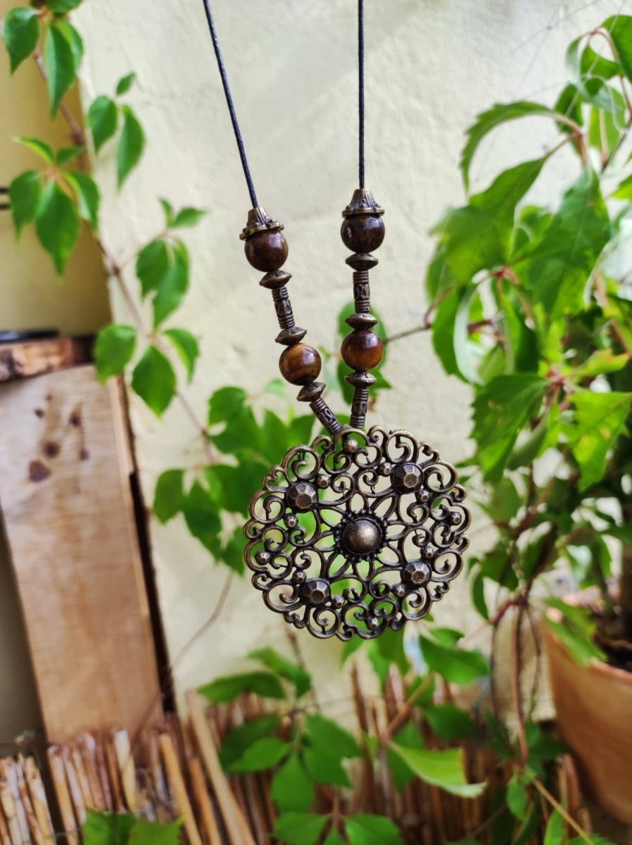 Blumen Mandala ~ Tigeraugen Edelstein Kette ~ Antik Bronze ~HIPPIE ~GOA ~Boho ~Tibet ~Ethno ~Nature ~Heilsteine - Art of Nature Berlin