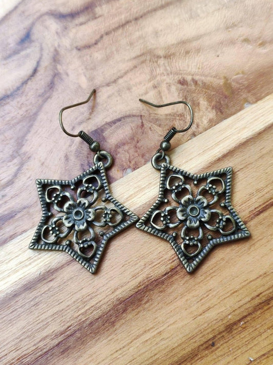 Blumen Stern ~ Mandala Ohrringe aus Antik Bronze ~Goa ~Hippie ~Vintage ~Indien ~Boho ~Ethno ~Sonne - Art of Nature Berlin