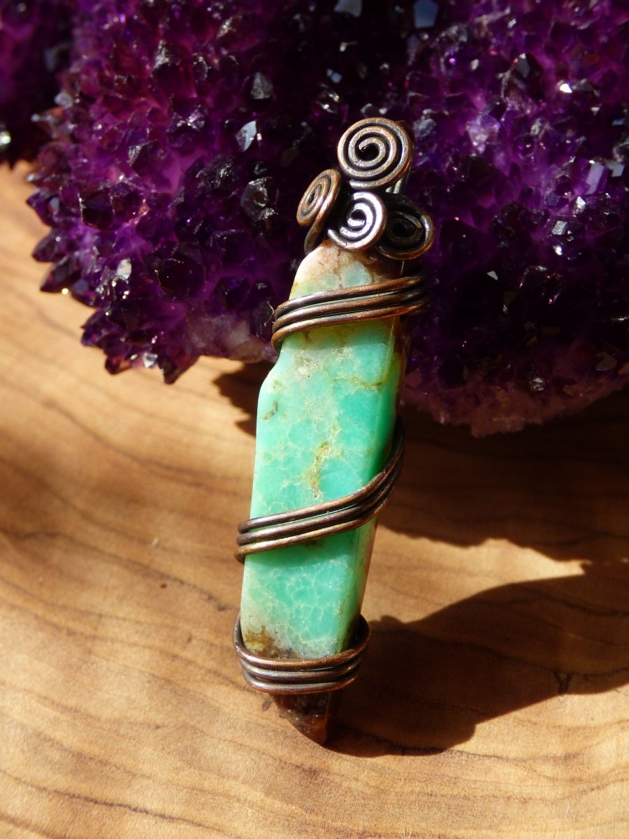 Boulder Chrysoprase *~ Wire ~* grüne Edelstein Kette mit Kupferdraht ~HIPPIE ~GOA ~Boho ~Ethno ~Nature ~Heilstein ~Energy ~Chakra ~Spirale - Art of Nature Berlin