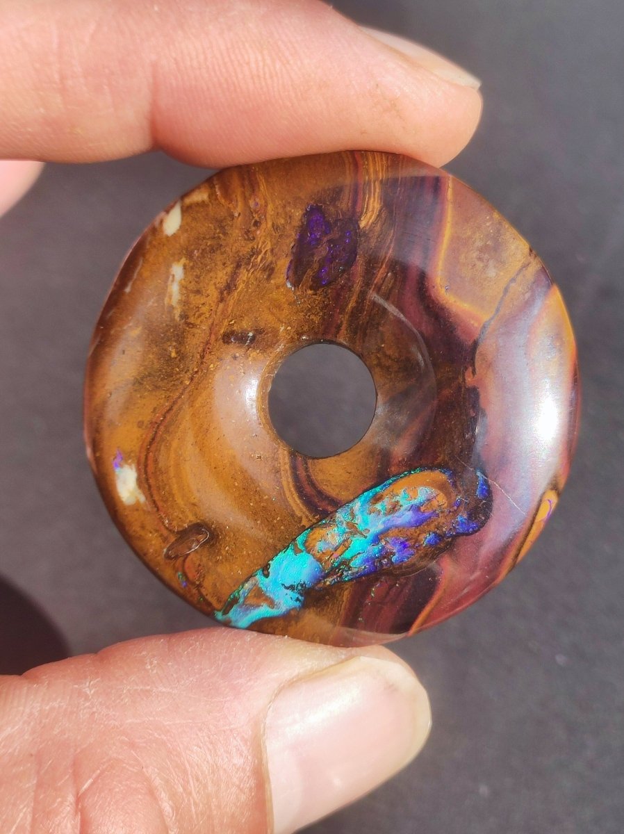 Boulder Opal AAA *Rarität* Sammlerstück Donut Kette Queenland Australien Goa Hippie Boho Schmuck Natürlich Schutzsymbol Heilstein Anhänger - Art of Nature Berlin