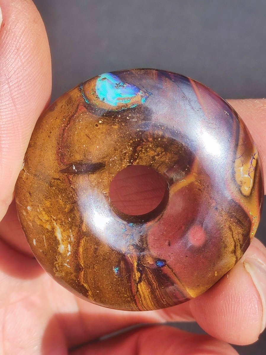 Boulder Opal AAA *Rarität* Sammlerstück Donut Kette Queenland Australien Goa Hippie Boho Schmuck Natürlich Schutzsymbol Heilstein Anhänger - Art of Nature Berlin