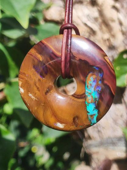 Boulder Opal AAA *Rarität* Sammlerstück Donut Kette Queenland Australien Goa Hippie Boho Schmuck Natürlich Schutzsymbol Heilstein Anhänger - Art of Nature Berlin