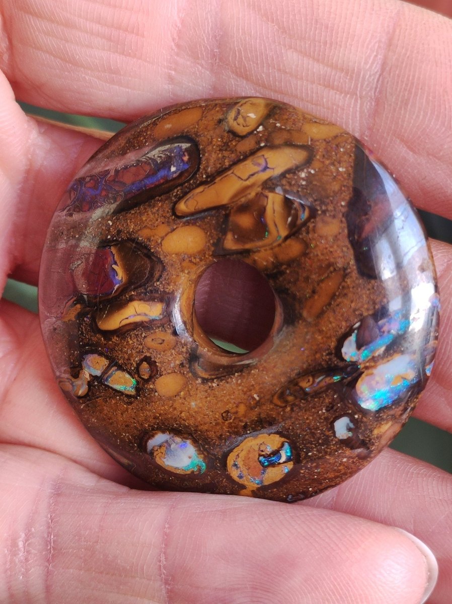 Boulder Opal AAA *Rarität* Sammlerstück Donut Kette Queenland Australien Goa Hippie Boho Schmuck Natürlich Schutzsymbol Heilstein Anhänger - Art of Nature Berlin