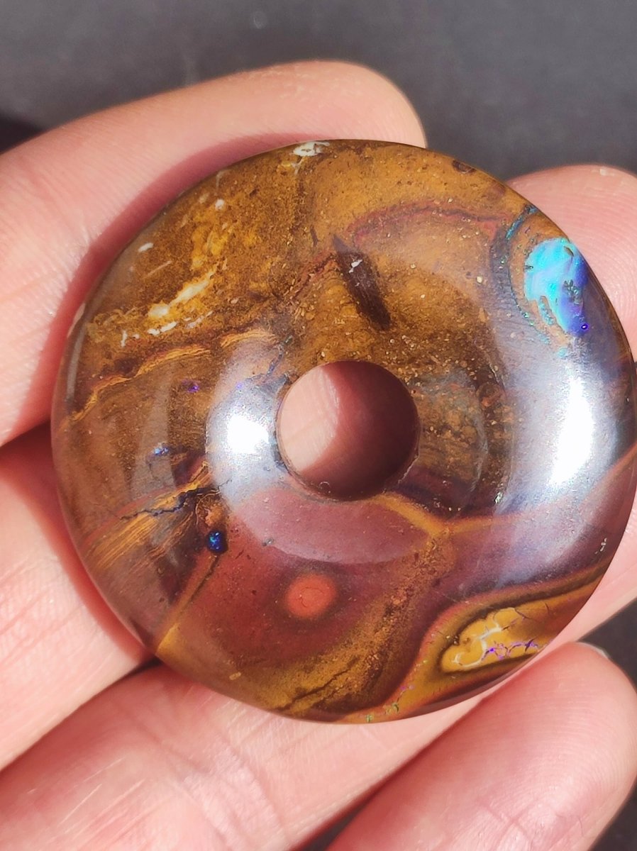 Boulder Opal AAA *Rarität* Sammlerstück Donut Kette Queenland Australien Goa Hippie Boho Schmuck Natürlich Schutzsymbol Heilstein Anhänger - Art of Nature Berlin