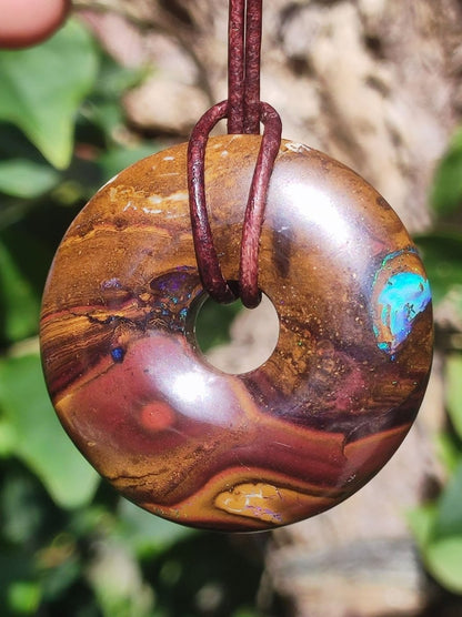 Boulder Opal AAA *Rarität* Sammlerstück Donut Kette Queenland Australien Goa Hippie Boho Schmuck Natürlich Schutzsymbol Heilstein Anhänger - Art of Nature Berlin