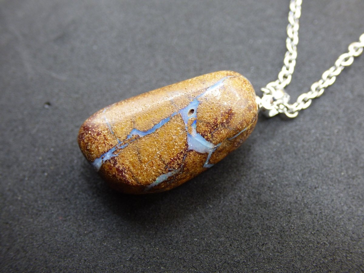 Boulder Opal inkl. 925 Silberöse ~ Edelstein Kette ~HIPPIE ~GOA ~Boho ~Ethno ~Nature ~Heilstein ~Rarität ~Selten ~Flash - Art of Nature Berlin