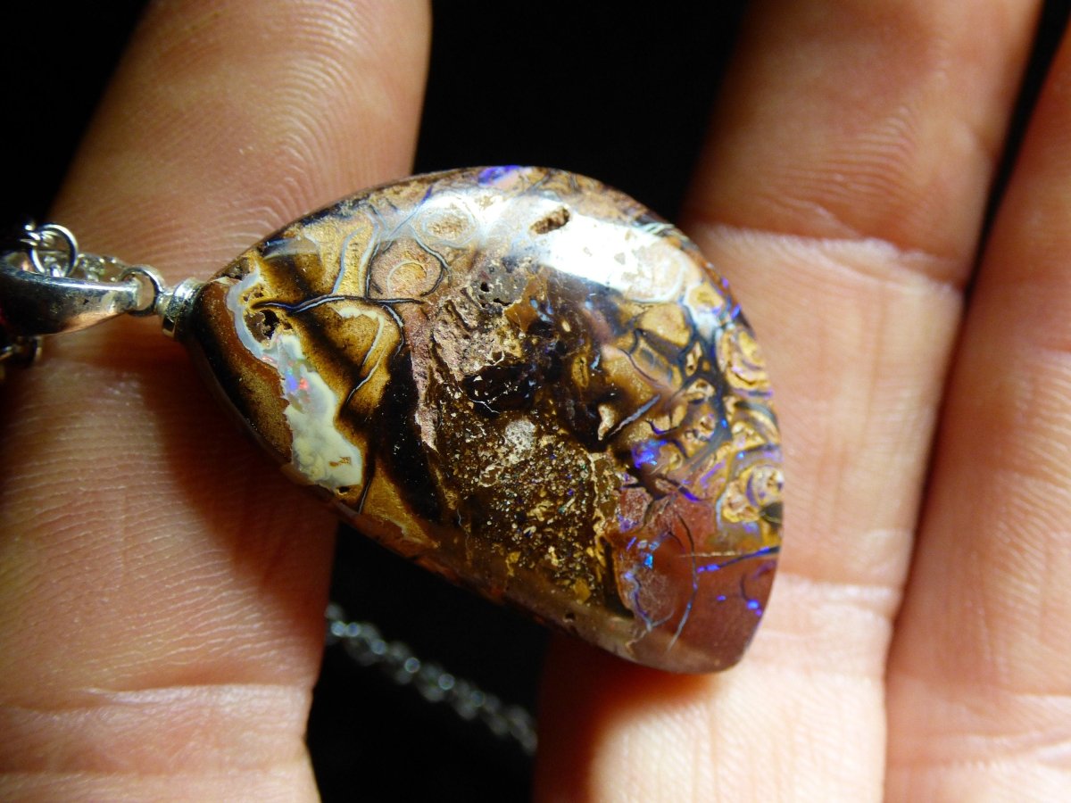 Boulder Opal inkl. 925 Silberöse ~ Edelstein Kette ~HIPPIE ~GOA ~Boho ~Ethno ~Nature ~Heilstein ~Rarität ~Selten ~Flash - Art of Nature Berlin