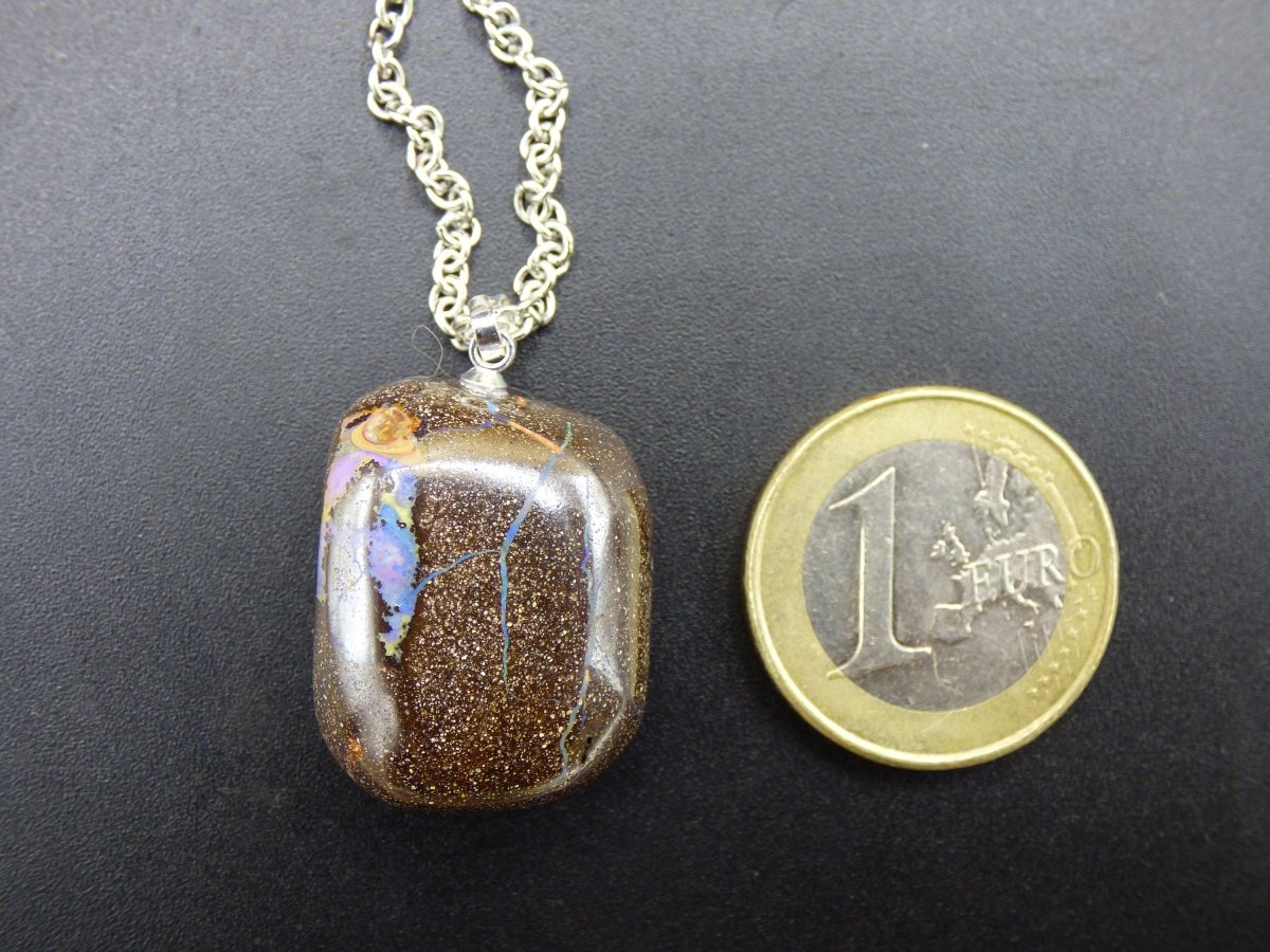 Boulder Opal inkl. 925 Silberöse ~ Edelstein Kette ~HIPPIE ~GOA ~Boho ~Ethno ~Nature ~Heilstein ~Rarität ~Selten ~Flash - Art of Nature Berlin