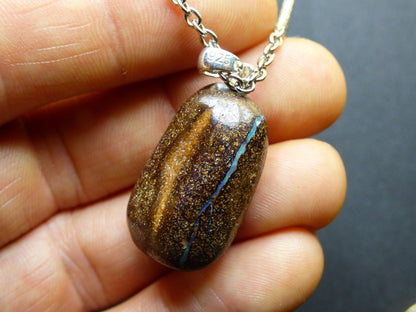 Boulder Opal inkl. 925 Silberöse ~ Edelstein Kette ~HIPPIE ~GOA ~Boho ~Ethno ~Nature ~Heilstein ~Rarität ~Selten ~Flash - Art of Nature Berlin