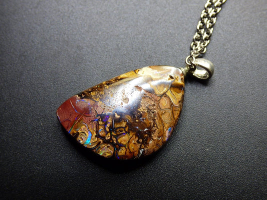 Boulder Opal inkl. 925 Silberöse ~ Edelstein Kette ~HIPPIE ~GOA ~Boho ~Ethno ~Nature ~Heilstein ~Rarität ~Selten ~Flash - Art of Nature Berlin