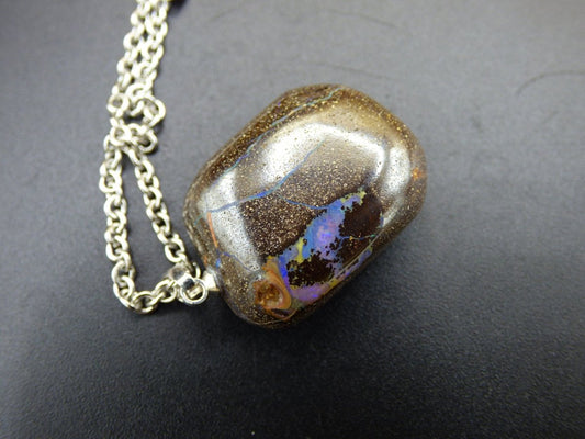 Boulder Opal inkl. 925 Silberöse ~ Edelstein Kette ~HIPPIE ~GOA ~Boho ~Ethno ~Nature ~Heilstein ~Rarität ~Selten ~Flash - Art of Nature Berlin