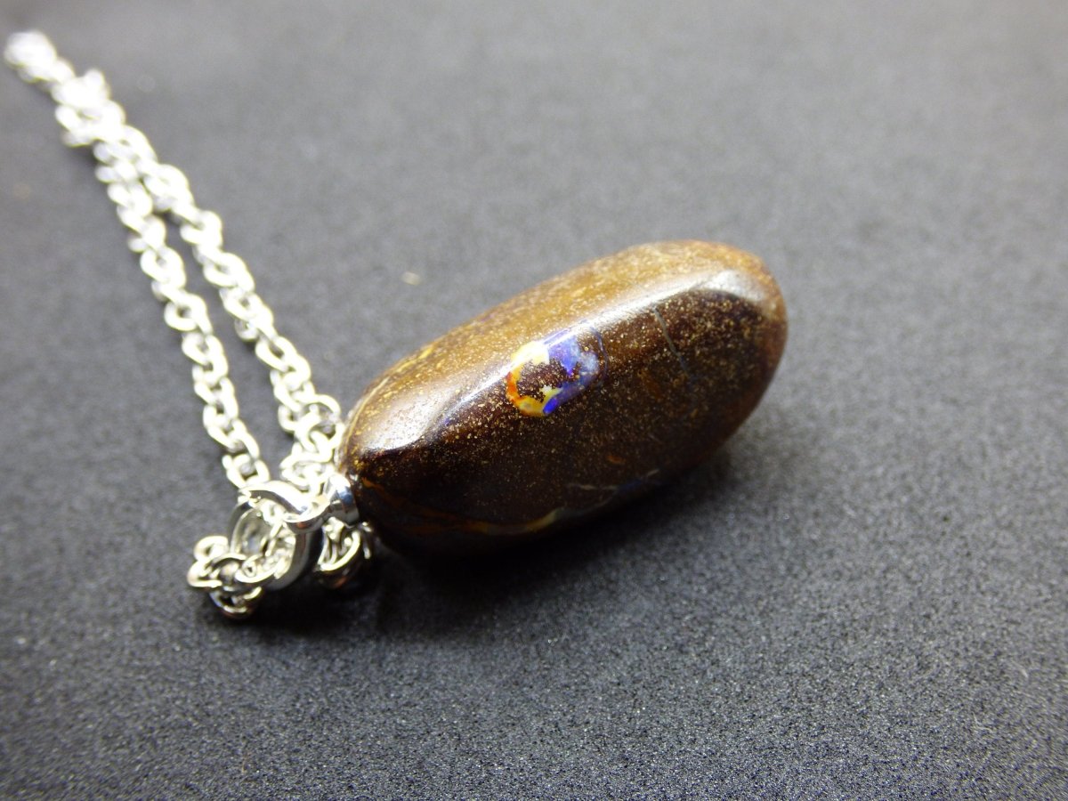 Boulder Opal inkl. 925 Silberöse ~ Edelstein Kette ~HIPPIE ~GOA ~Boho ~Ethno ~Nature ~Heilstein ~Rarität ~Selten ~Flash - Art of Nature Berlin