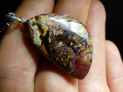 Boulder Opal inkl. 925 Silberöse ~ Edelstein Kette ~HIPPIE ~GOA ~Boho ~Ethno ~Nature ~Heilstein ~Rarität ~Selten ~Flash - Art of Nature Berlin