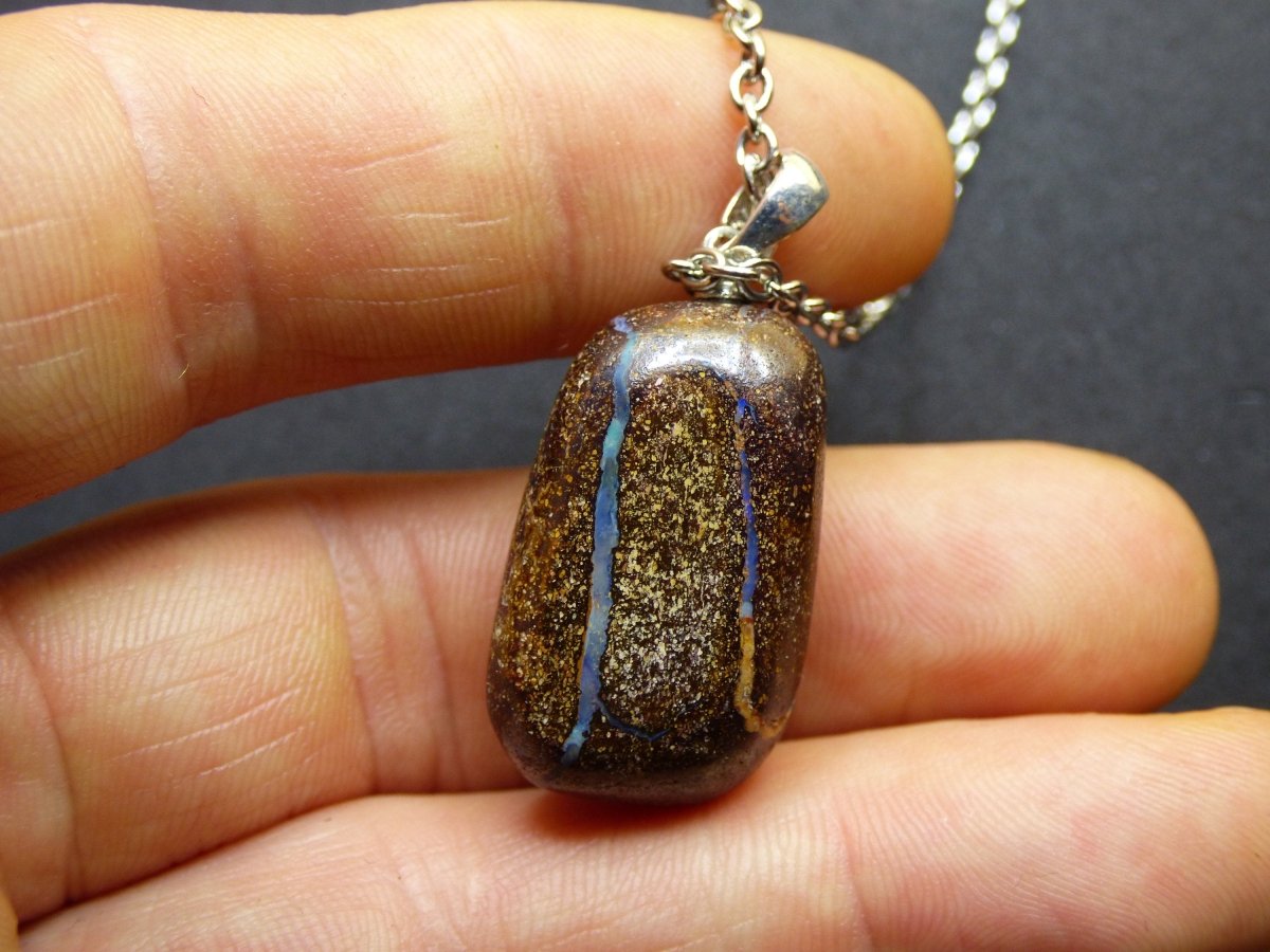 Boulder Opal inkl. 925 Silberöse ~ Edelstein Kette ~HIPPIE ~GOA ~Boho ~Ethno ~Nature ~Heilstein ~Rarität ~Selten ~Flash - Art of Nature Berlin