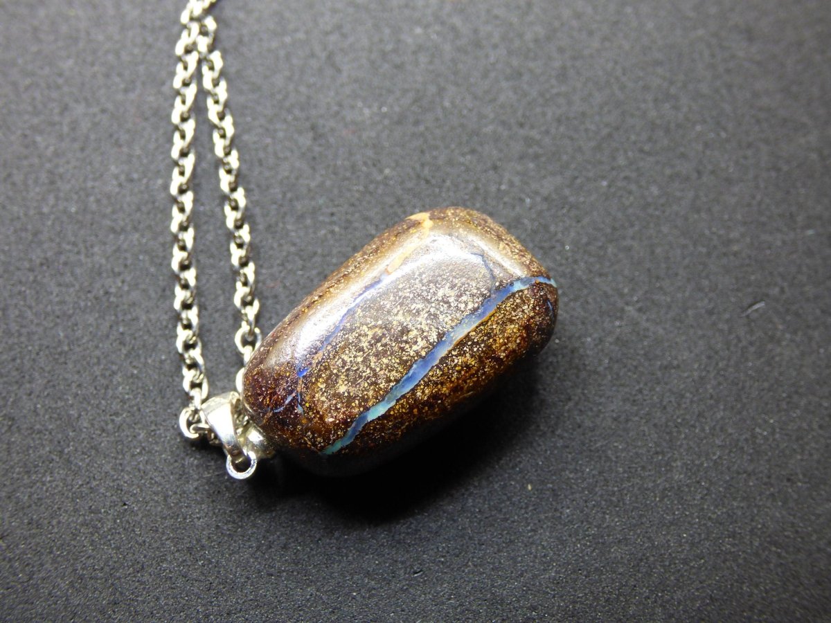 Boulder Opal inkl. 925 Silberöse ~ Edelstein Kette ~HIPPIE ~GOA ~Boho ~Ethno ~Nature ~Heilstein ~Rarität ~Selten ~Flash - Art of Nature Berlin