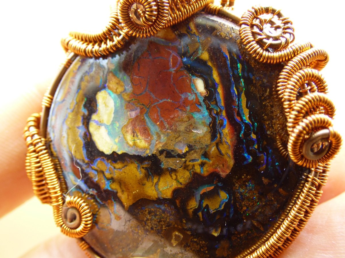 Boulder Opal *~ Wire ~* ~ bunte Edelstein Kette mit Kupferdraht ~HIPPIE ~GOA ~Boho ~Ethno ~Nature ~Heilstein ~Energy ~Chakra ~Spirale - Art of Nature Berlin