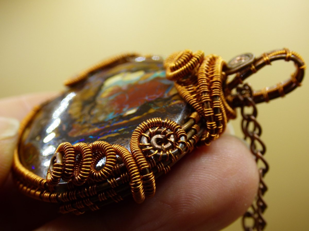 Boulder top Opal and Zincite Wire Wrap Pendant