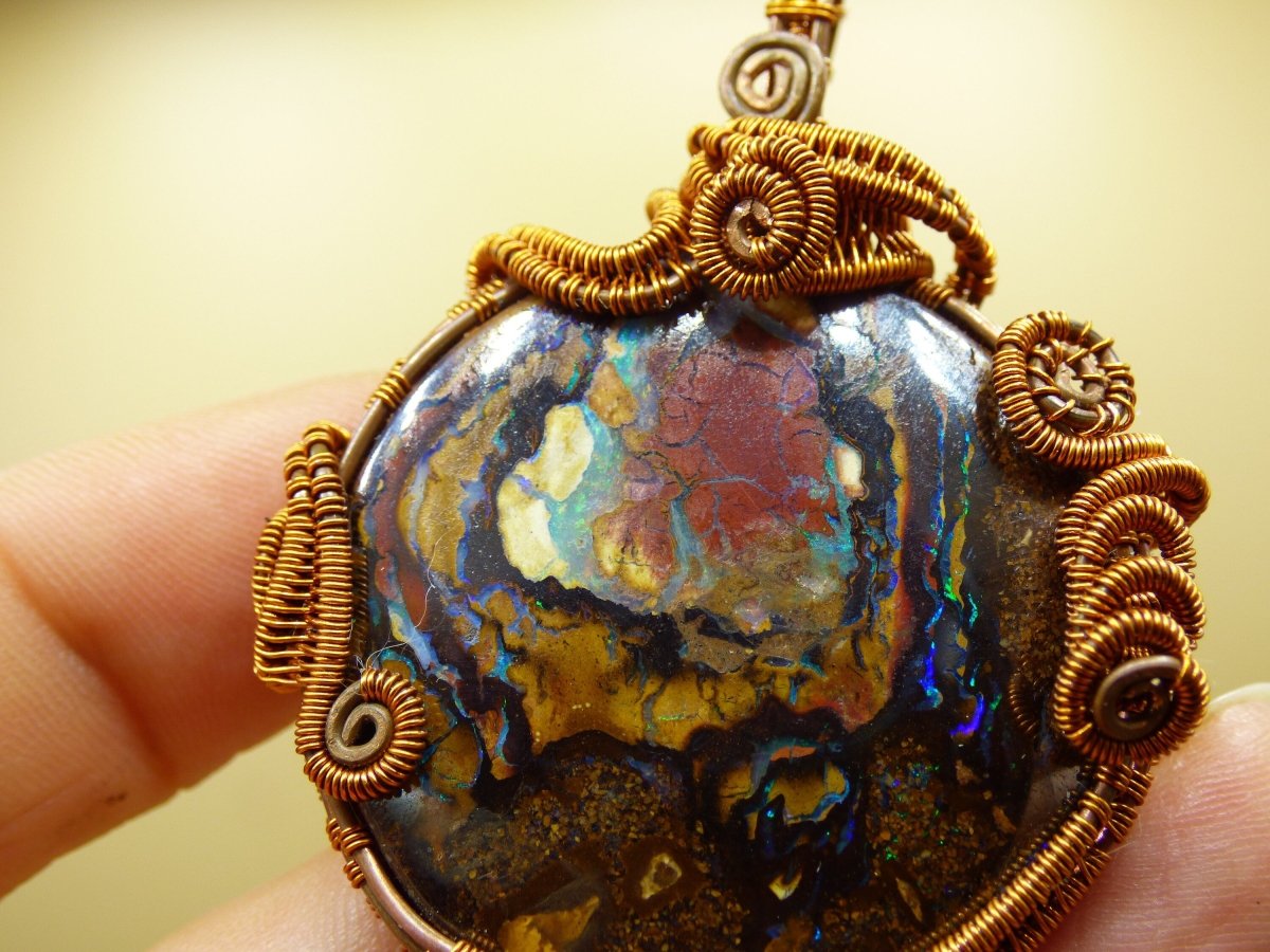 Boulder Opal *~ Wire ~* ~ bunte Edelstein Kette mit Kupferdraht ~HIPPIE ~GOA ~Boho ~Ethno ~Nature ~Heilstein ~Energy ~Chakra ~Spirale - Art of Nature Berlin