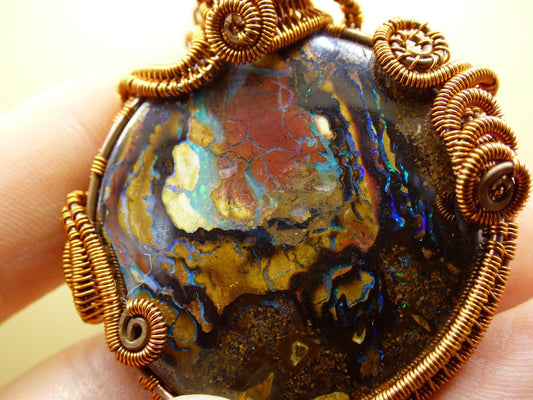 Boulder Opal *~ Wire ~* ~ bunte Edelstein Kette mit Kupferdraht ~HIPPIE ~GOA ~Boho ~Ethno ~Nature ~Heilstein ~Energy ~Chakra ~Spirale - Art of Nature Berlin