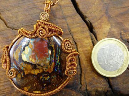 Boulder Opal *~ Wire ~* ~ bunte Edelstein Kette mit Kupferdraht ~HIPPIE ~GOA ~Boho ~Ethno ~Nature ~Heilstein ~Energy ~Chakra ~Spirale - Art of Nature Berlin