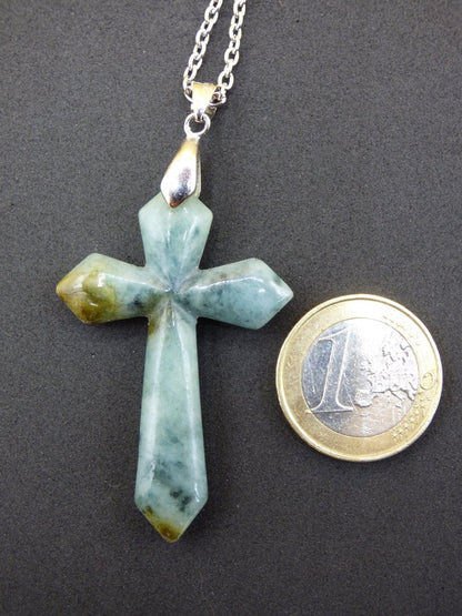 Burma Jade A Qualität Kreuz *Rarität* ~ Edelstein Kette HIPPIE Boho Ethno Natur Heilstein Rarität Kristalle Natur Kraft Stein Geschenk grün - Art of Nature Berlin