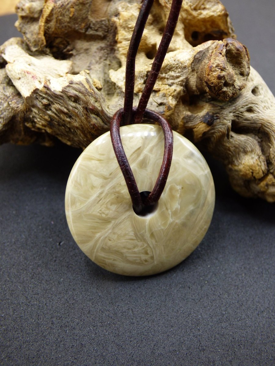 Calcit "Caramel" Limestone braun ~ Edelstein Kette ~HIPPIE ~GOA ~Boho ~Tibet ~Ethno ~Nature ~Donut ~Schutzsymbol ~Heilstein - Art of Nature Berlin