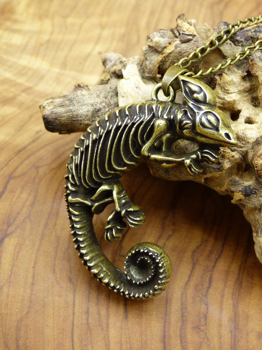 Chameleon Ghecko Reptilien Bronze Anhänger Kette Männer HIPPIE GOA Boho Tibet Ethno Nature Trippy LSD Echsen Schwer Massive Kette Natur Wald - Art of Nature Berlin