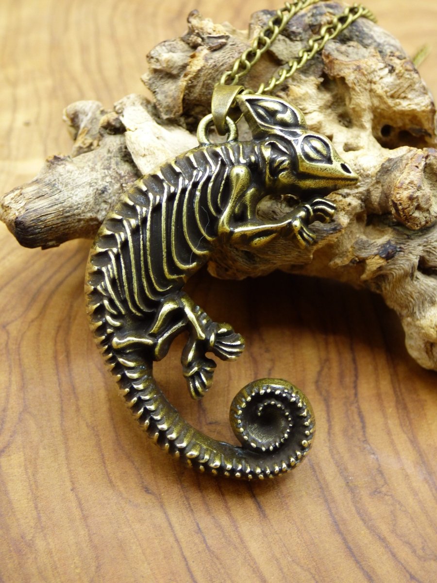 Chameleon Ghecko Reptilien Bronze Anhänger Kette Männer HIPPIE GOA Boho Tibet Ethno Nature Trippy LSD Echsen Schwer Massive Kette Natur Wald - Art of Nature Berlin