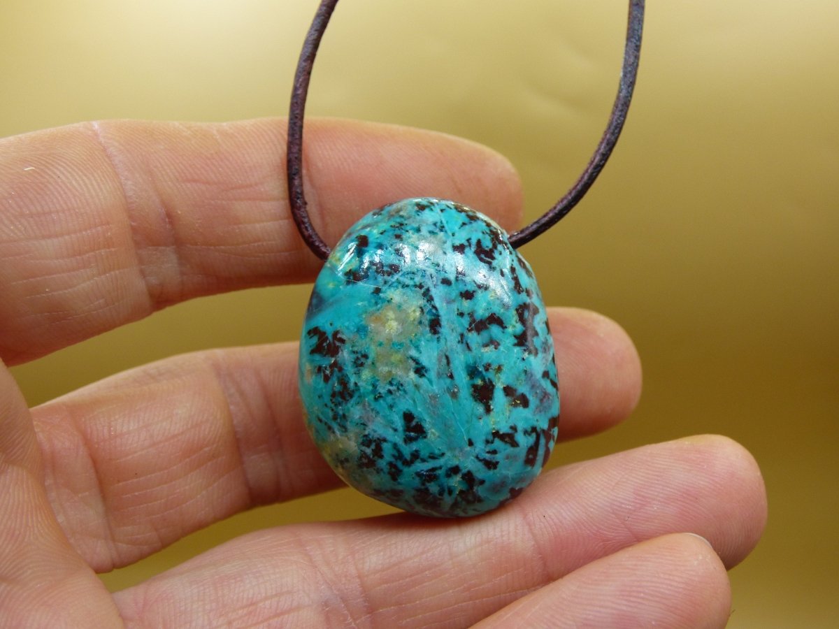 Chrysocoll Chrysokoll Chrysocolla Edelstein Kette blau Natur HIPPIE GOA Boho Ethno Heilstein Kristalle Schmuck Anhänger Mann Frau Geschenk - Art of Nature Berlin