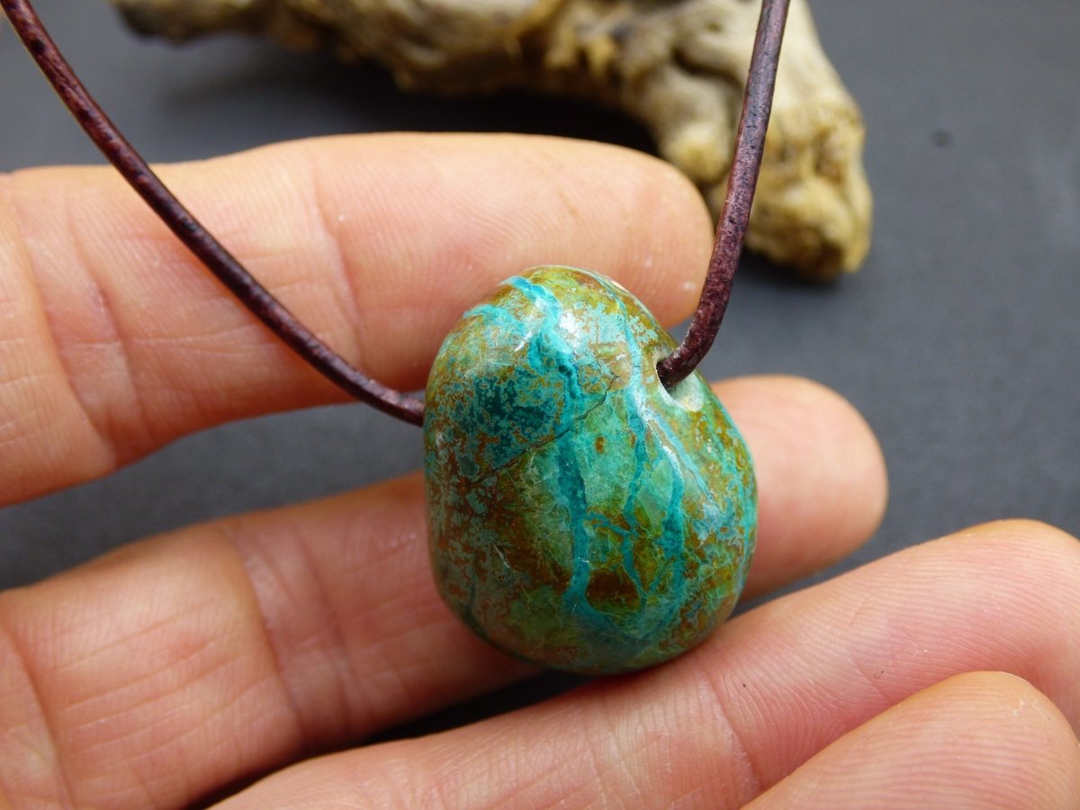 Chrysocoll Chrysokoll Chrysocolla Edelstein Kette blau Natur HIPPIE GOA Boho Ethno Heilstein Kristalle Schmuck Anhänger Mann Frau Geschenk - Art of Nature Berlin