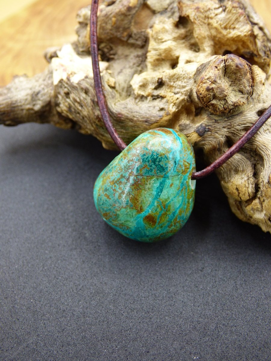 Chrysocoll Chrysokoll Chrysocolla Edelstein Kette blau Natur HIPPIE GOA Boho Ethno Heilstein Kristalle Schmuck Anhänger Mann Frau Geschenk - Art of Nature Berlin