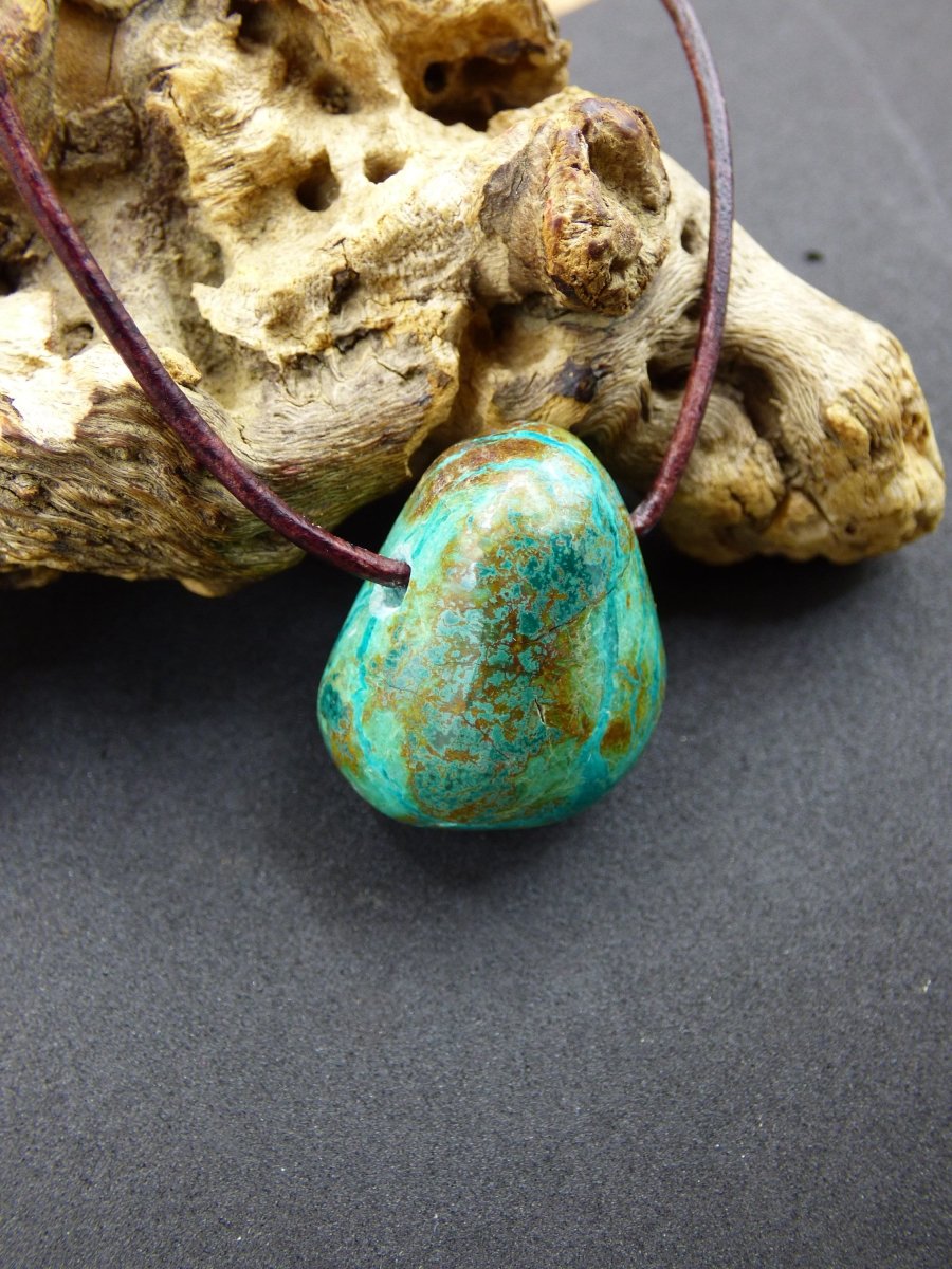 Chrysocoll Chrysokoll Chrysocolla Edelstein Kette blau Natur HIPPIE GOA Boho Ethno Heilstein Kristalle Schmuck Anhänger Mann Frau Geschenk - Art of Nature Berlin