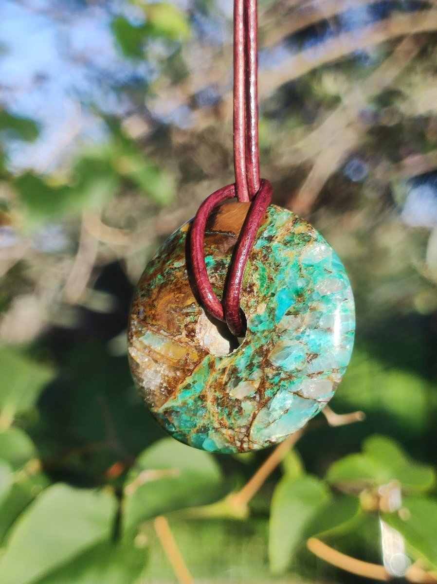 Chrysocoll Chrysokolla Donut 30mm Edelstein Kette Heilstein Schutzsymbol Mann Frau Glück HIPPIE GOA Boho Tibet Ethno Natur Rarität Geschenk - Art of Nature Berlin