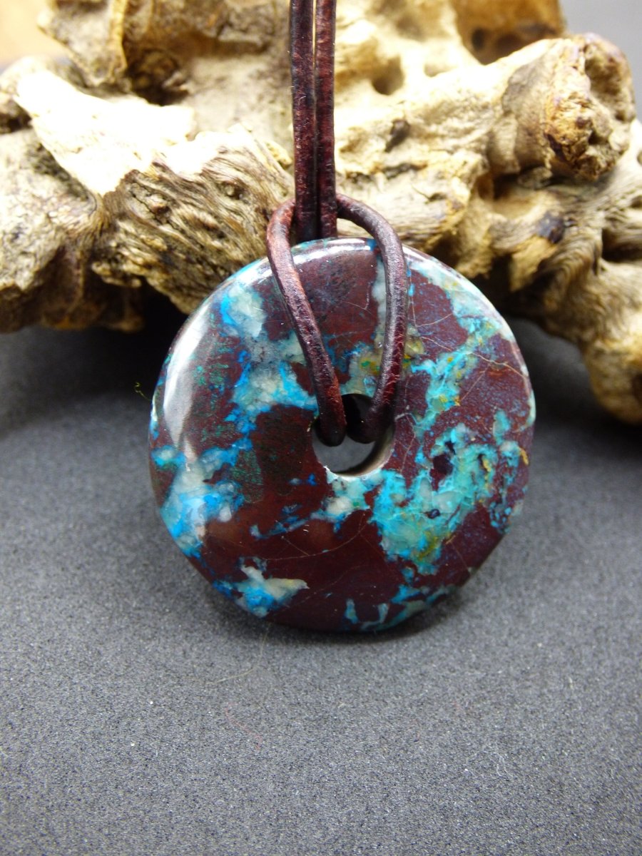 Chrysocoll Chrysokolla Schutzdonut 30mm~ Edelstein Kette ~HIPPIE ~GOA ~Boho ~Tibet ~Ethno ~Nature ~Donut ~Schutzsymbol ~Heilstein ~Rarität - Art of Nature Berlin