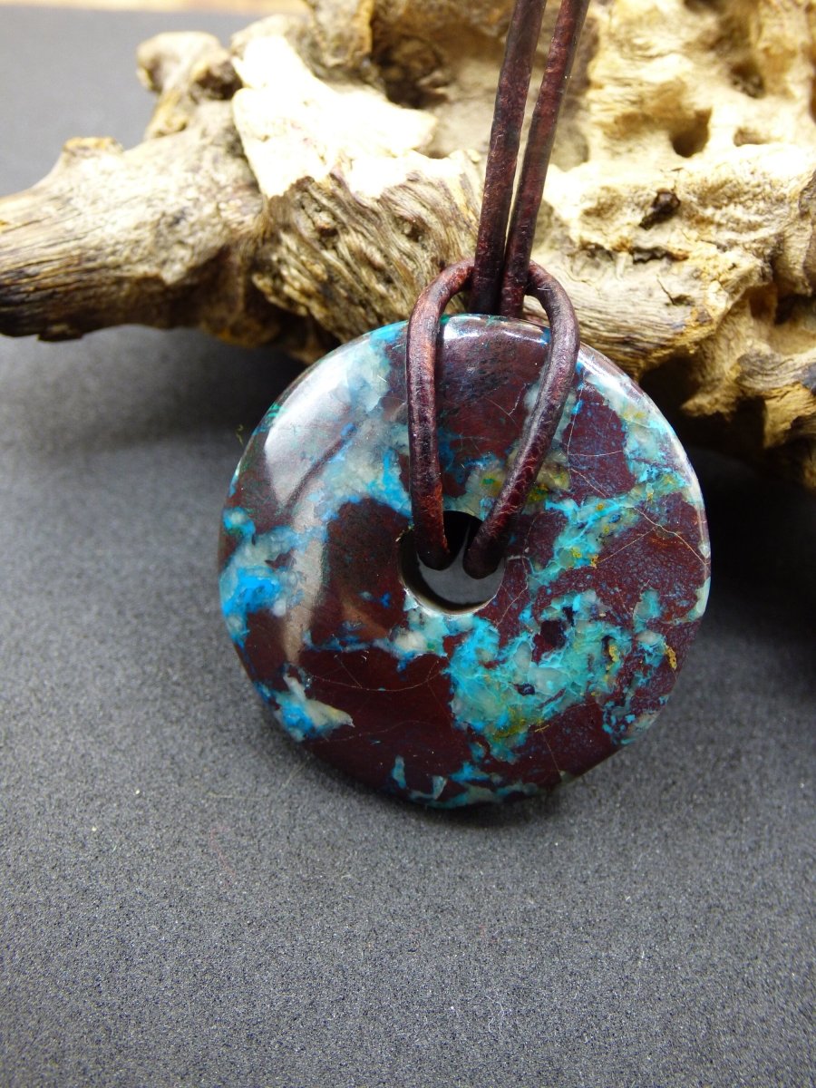 Chrysocoll Chrysokolla Schutzdonut 30mm~ Edelstein Kette ~HIPPIE ~GOA ~Boho ~Tibet ~Ethno ~Nature ~Donut ~Schutzsymbol ~Heilstein ~Rarität - Art of Nature Berlin