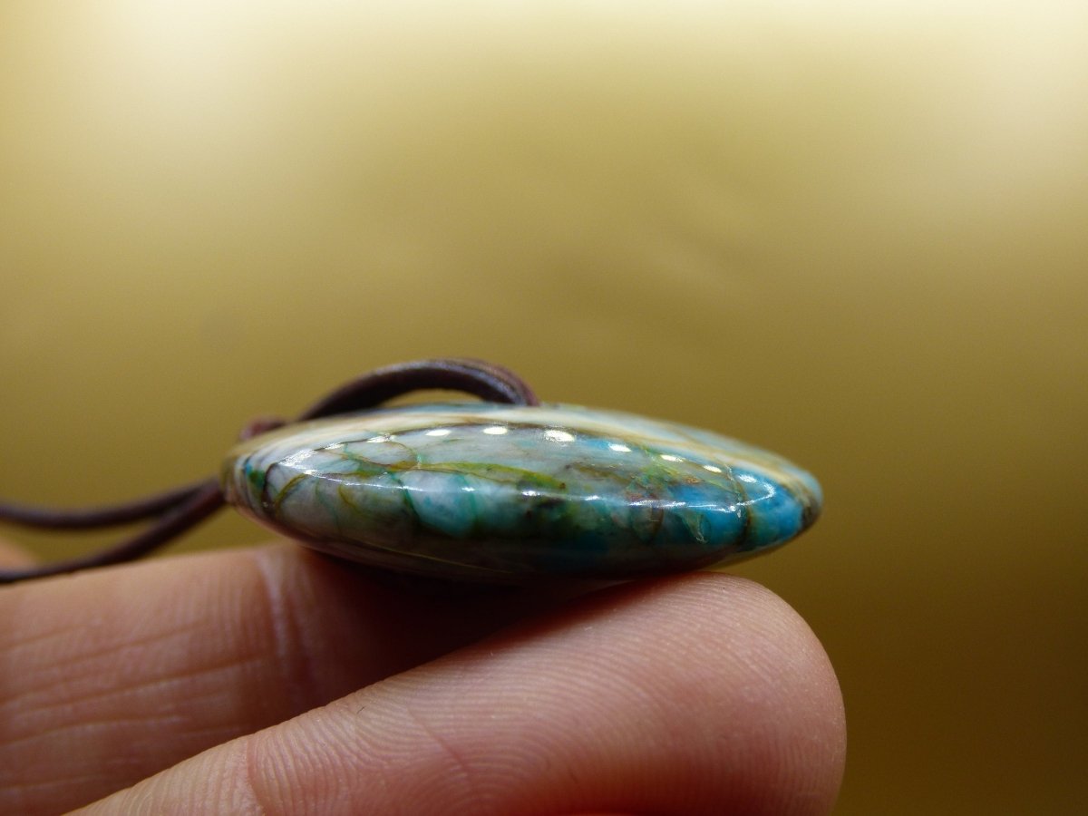 Chrysocoll Chrysokolla Schutzdonut 30mm~ Edelstein Kette ~HIPPIE ~GOA ~Boho ~Tibet ~Ethno ~Nature ~Donut ~Schutzsymbol ~Heilstein ~Rarität - Art of Nature Berlin