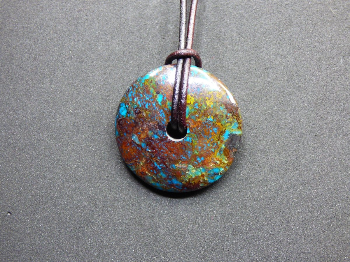 Chrysocoll Chrysokolla Schutzdonut 30mm~ Edelstein Kette ~HIPPIE ~GOA ~Boho ~Tibet ~Ethno ~Nature ~Donut ~Schutzsymbol ~Heilstein ~Rarität - Art of Nature Berlin