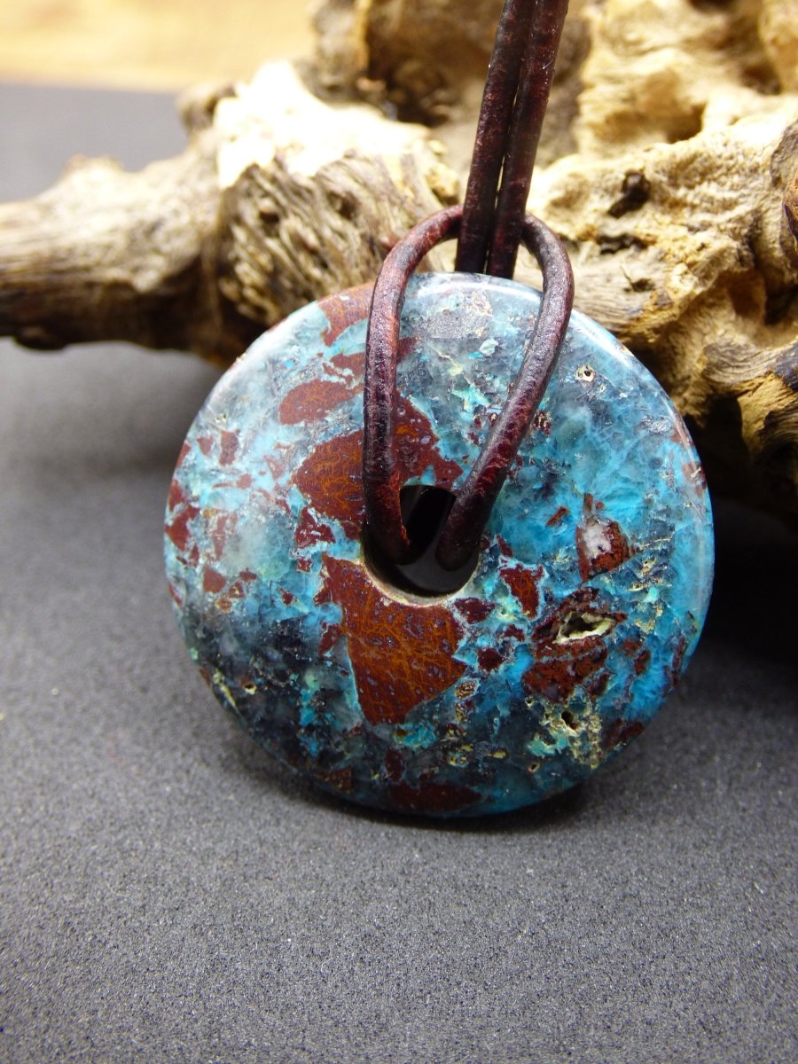 Chrysocoll Chrysokolla Schutzdonut 30mm~ Edelstein Kette ~HIPPIE ~GOA ~Boho ~Tibet ~Ethno ~Nature ~Donut ~Schutzsymbol ~Heilstein ~Rarität - Art of Nature Berlin