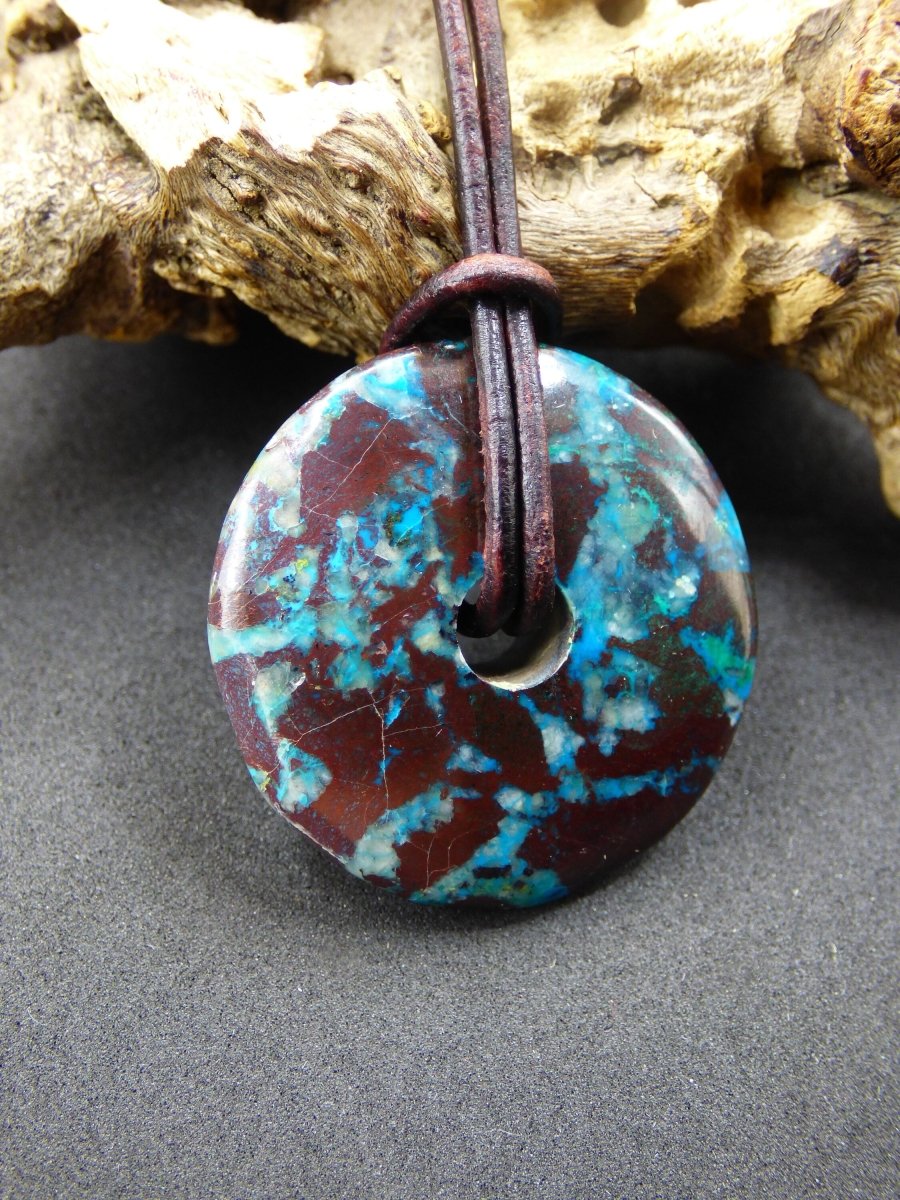 Chrysocoll Chrysokolla Schutzdonut 30mm~ Edelstein Kette ~HIPPIE ~GOA ~Boho ~Tibet ~Ethno ~Nature ~Donut ~Schutzsymbol ~Heilstein ~Rarität - Art of Nature Berlin