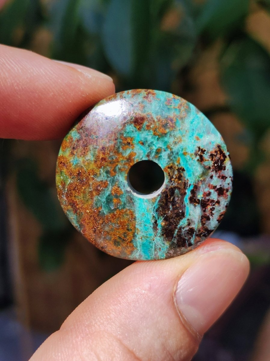 Chrysocoll Chrysokolla Schutzdonut 30mm~ Edelstein Kette ~HIPPIE ~GOA ~Boho ~Tibet ~Ethno ~Nature ~Donut ~Schutzsymbol ~Heilstein ~Rarität - Art of Nature Berlin