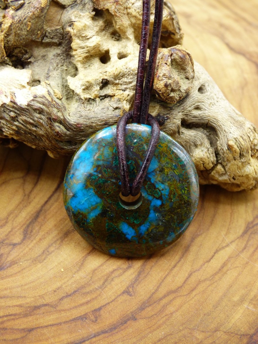 Chrysocoll Chrysokolla Schutzdonut 30mm~ Edelstein Kette ~HIPPIE ~GOA ~Boho ~Tibet ~Ethno ~Nature ~Donut ~Schutzsymbol ~Heilstein ~Rarität - Art of Nature Berlin