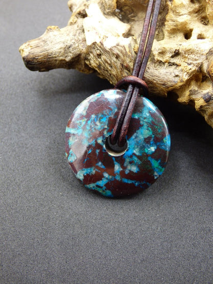 Chrysocoll Chrysokolla Schutzdonut 30mm~ Edelstein Kette ~HIPPIE ~GOA ~Boho ~Tibet ~Ethno ~Nature ~Donut ~Schutzsymbol ~Heilstein ~Rarität - Art of Nature Berlin