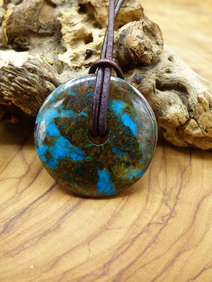 Chrysocoll Chrysokolla Schutzdonut 30mm~ Edelstein Kette ~HIPPIE ~GOA ~Boho ~Tibet ~Ethno ~Nature ~Donut ~Schutzsymbol ~Heilstein ~Rarität - Art of Nature Berlin