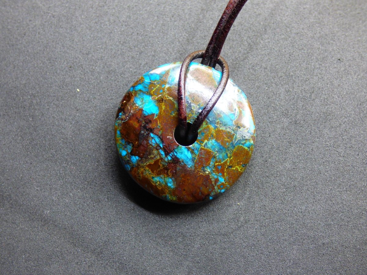 Chrysocoll Chrysokolla Schutzdonut 30mm~ Edelstein Kette ~HIPPIE ~GOA ~Boho ~Tibet ~Ethno ~Nature ~Donut ~Schutzsymbol ~Heilstein ~Rarität - Art of Nature Berlin