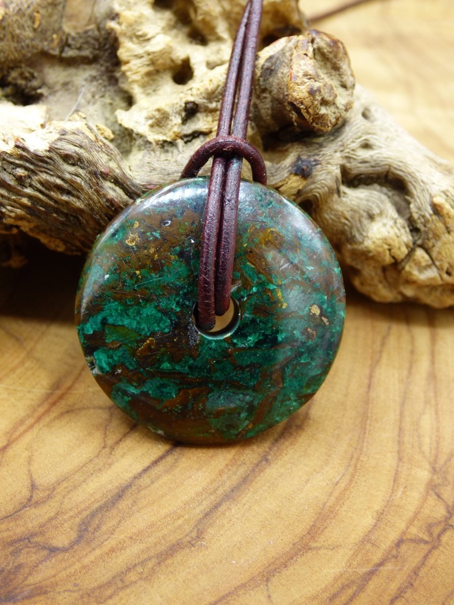 Chrysocoll Chrysokolla Schutzdonut 30mm~ Edelstein Kette ~HIPPIE ~GOA ~Boho ~Tibet ~Ethno ~Nature ~Donut ~Schutzsymbol ~Heilstein ~Rarität - Art of Nature Berlin