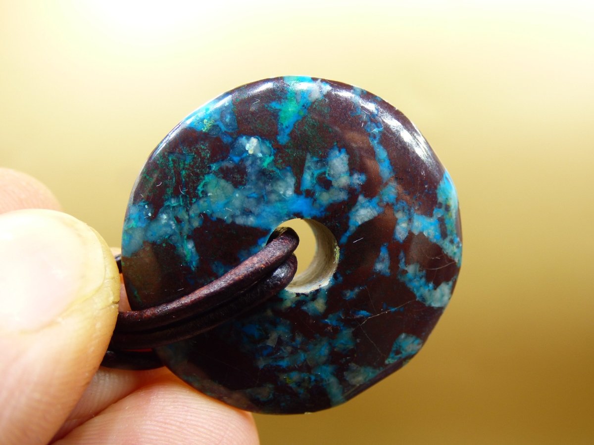 Chrysocoll Chrysokolla Schutzdonut 30mm~ Edelstein Kette ~HIPPIE ~GOA ~Boho ~Tibet ~Ethno ~Nature ~Donut ~Schutzsymbol ~Heilstein ~Rarität - Art of Nature Berlin