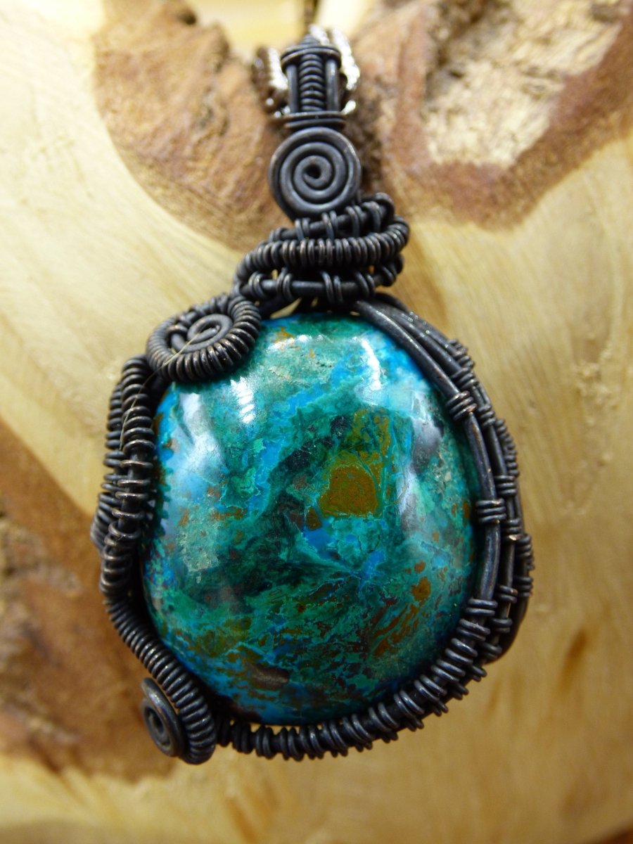 Chrysocoll Chrysokolla *~ Wire ~* ~ Edelstein Kette mit Kupferdraht ~HIPPIE ~GOA ~Boho ~Ethno ~Nature ~Heilstein ~Energy ~Chakra ~Spirale - Art of Nature Berlin