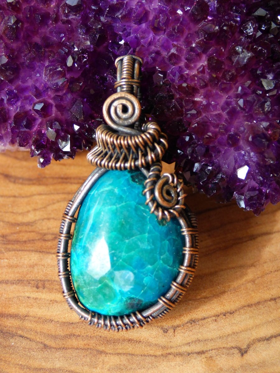 Chrysocoll Chrysokolla ~ Wire ~ Edelstein Kette mit Kupferdraht ~HIPPIE ~GOA ~Boho ~Ethno ~Nature ~Heilstein ~Energy ~Chakra ~Spirale - Art of Nature Berlin